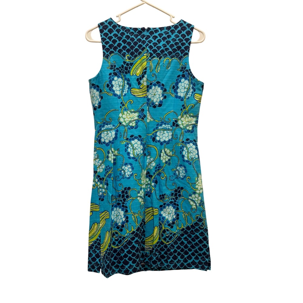 Lilly Pulitzer Shift Dress Women 4 Blue Koi Fish Floral Sleeveless Resortwear - Picture 6 of 8